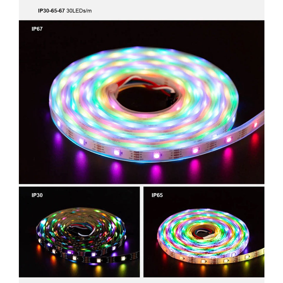 5V WS2813 Neopixel Programmable RGB LED Strip 60 LEDs/M IP65 IP67 4 Wires - 1 Roll of 5 meters
