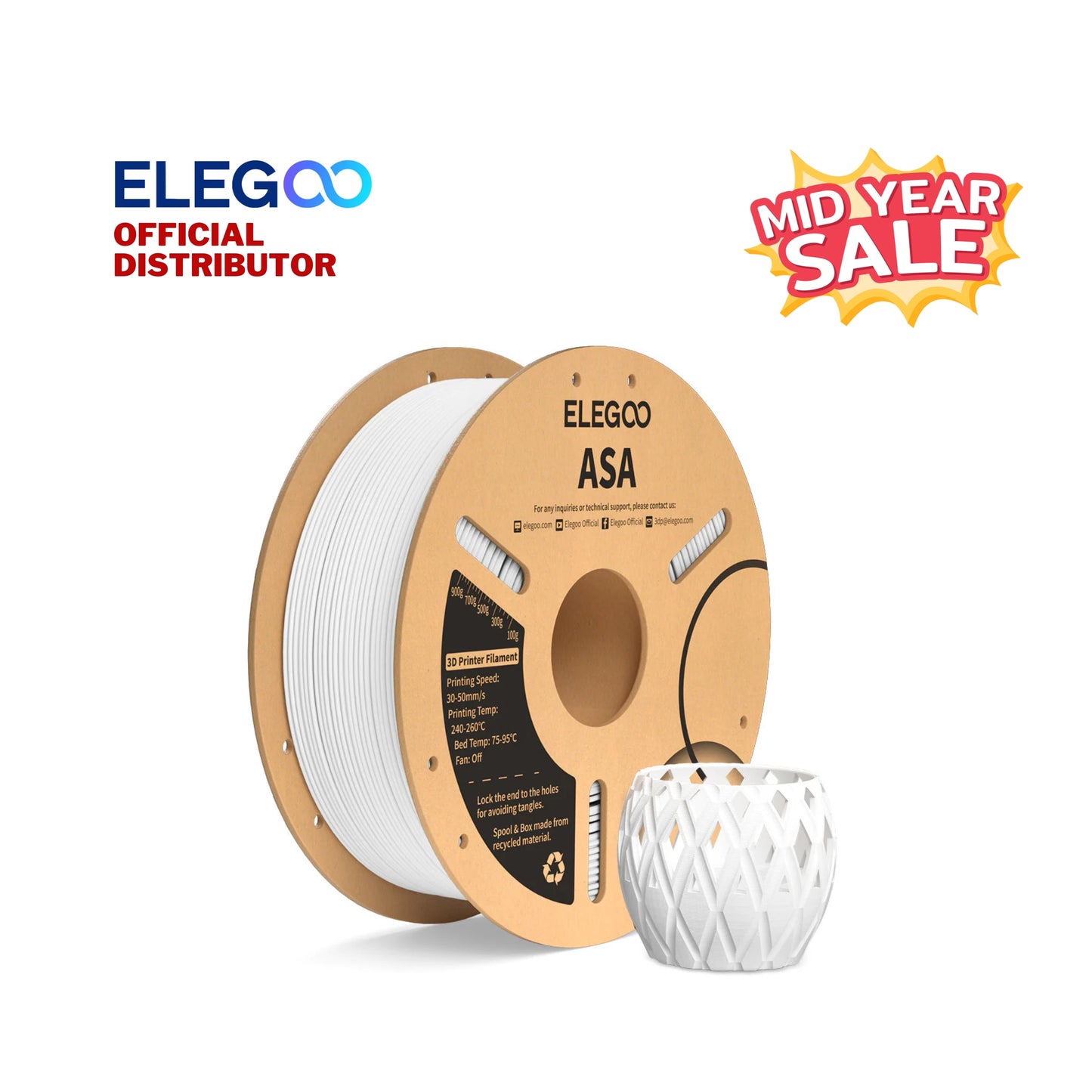 Elegoo ASA 3D Printer Filament 1.75mm 1KG