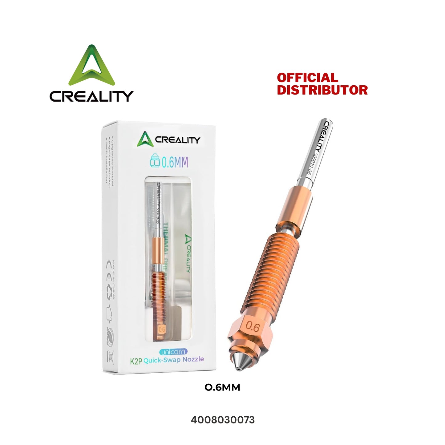 Creality Unicorn K2P Quick-Swap 0.4mm 0.6mm Nozzle for 3D Printer