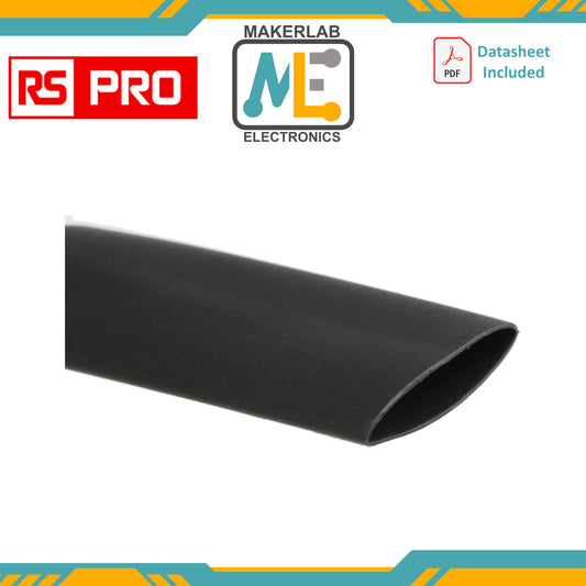 RS PRO Heat Shrink Tubing, Black 9.5mm Sleeve Dia. x 12m Length 2:1 Ratio