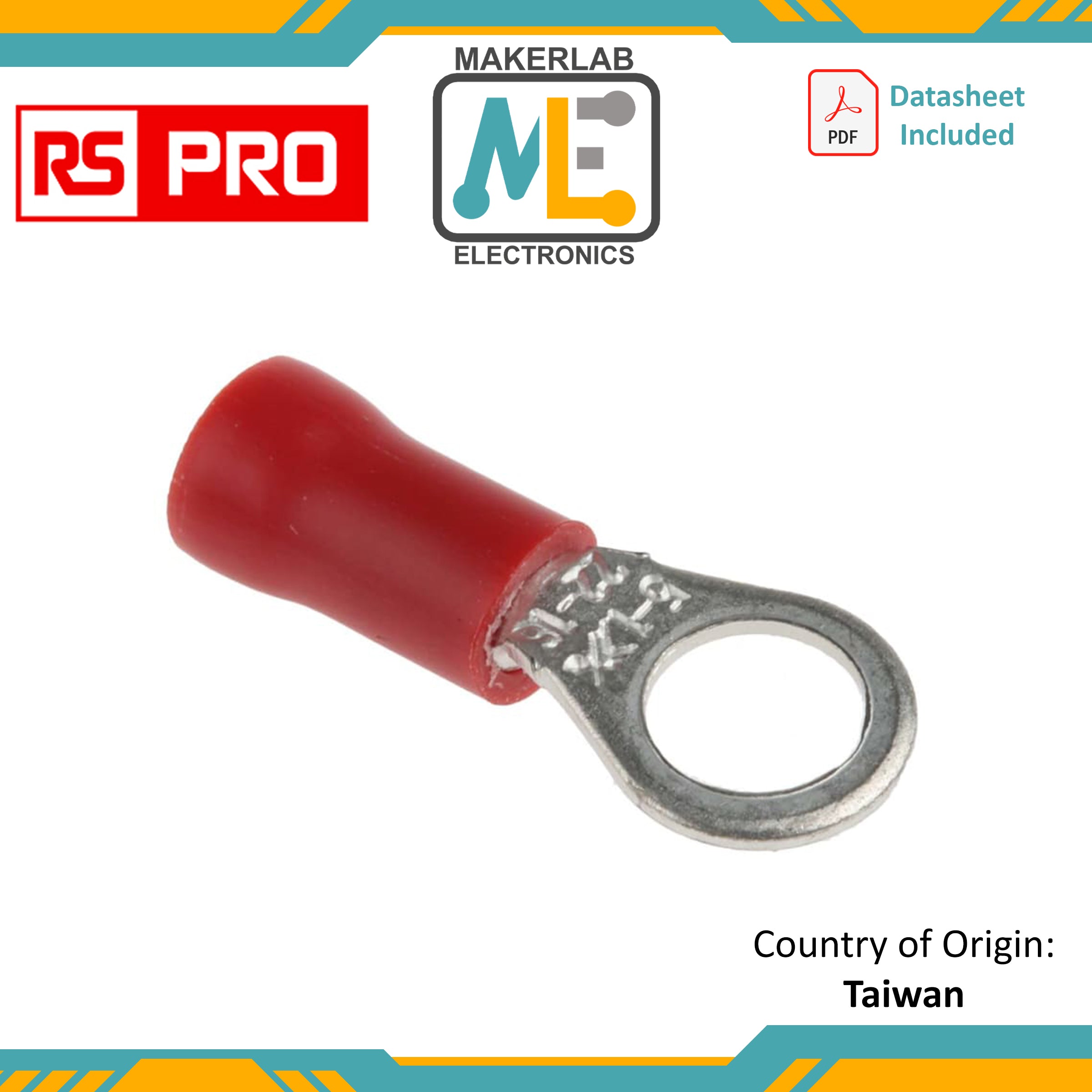 RS PRO, RS PRO Insulated Ring Terminal, M10 Stud Size, 2.5mm² to 6mm² Wire  Size, Yellow, 208-2537