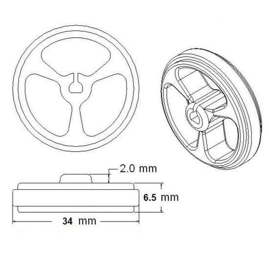 60mm N20 Wheel | 28.6mm 3Pi MiniQ Wheel for N20 DC Motor
