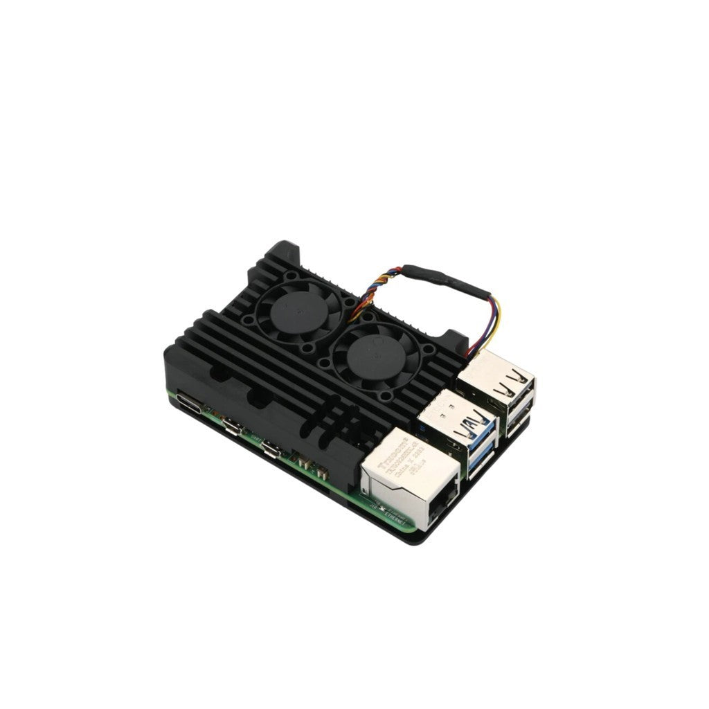 Black Metal Aluminum Case with Four-line Double Fans for Raspberry Pi 5
