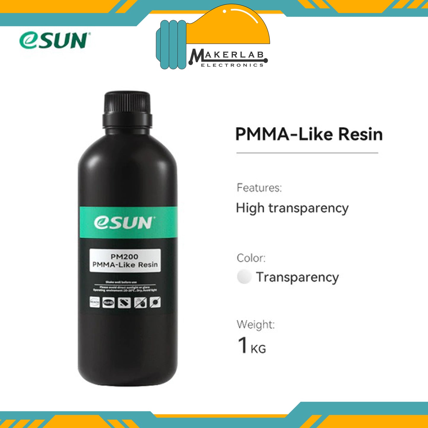Esun PMMA-like Resin PM200, Clear, 1kg/bottle | 0.5kg/bottle