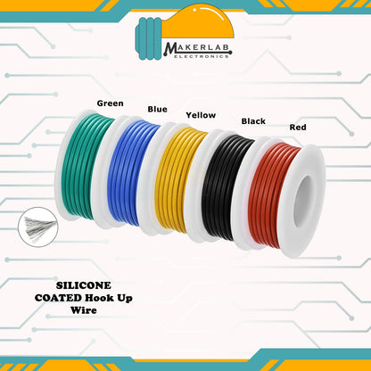 SILICONE COATED 18AWG 20AWG 22AWG 24AWG Tinned Copper Stranded Hook up Wire 5 Color Spool High Temperature