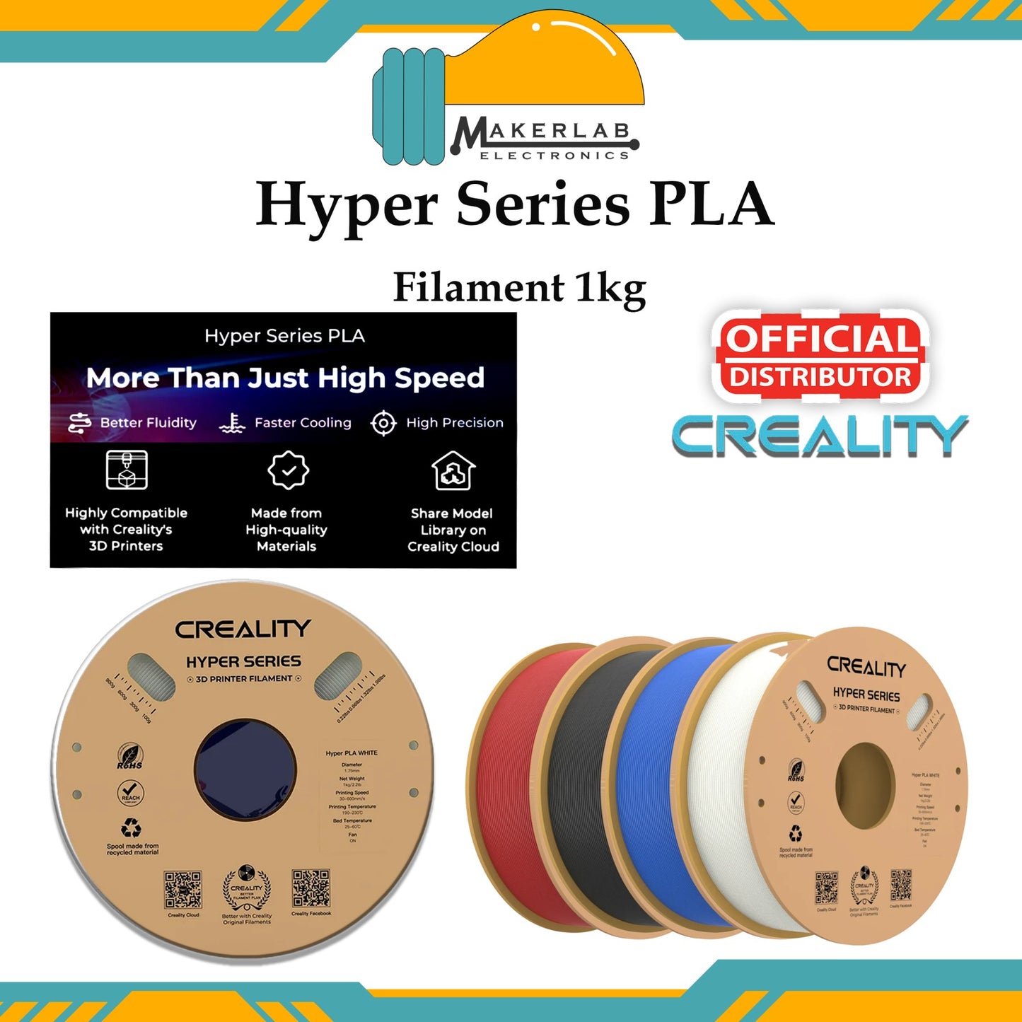 Creality Hyper Series PLA Filament 1KG 1.75mm High Precision Faster Cooling Better Fluidity Non-toxic Moisture Resistance for 3DPrinter