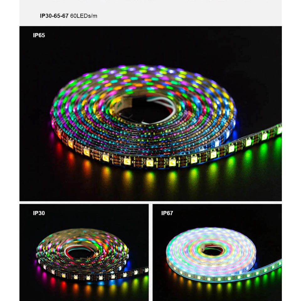 5V SK6812 Neopixel Programmable RGB LED Strip 60 LEDs/M IP65 IP67 3 wires - 1 Roll of 5 meters