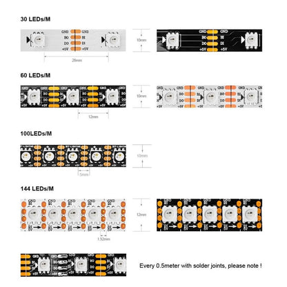 5V WS2813 Neopixel Programmable RGB LED Strip 60 LEDs/M IP65 IP67 4 Wires - 1 Roll of 5 meters
