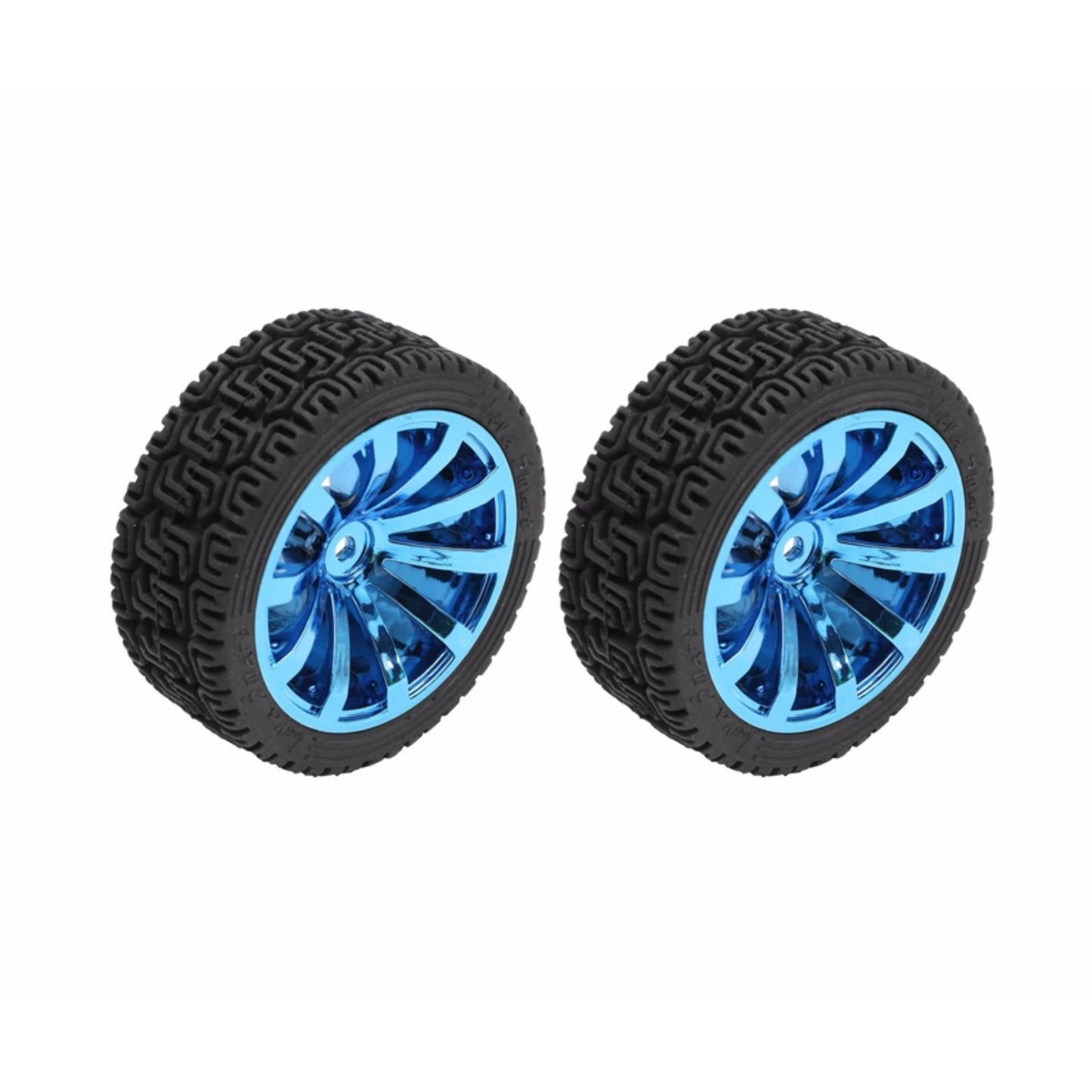2Pcs Blue 65mm Robot Intelligent Wheel Tire Blue Silver