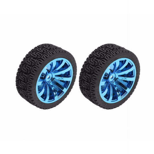 2Pcs Blue 65mm Robot Intelligent Wheel Tire Blue Silver