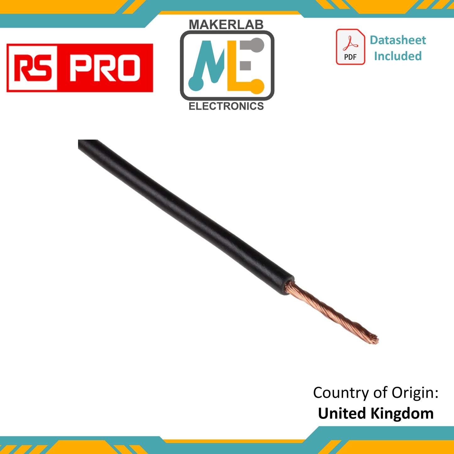 RS PRO Black 1.5 mm² Hook Up Wire, 15 AWG, 30/0.25 mm, 100m, PVC Insulation