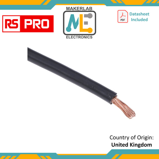 RS PRO Black 6 mm² Hook Up Wire, 9 AWG, 80/0.3mm, 25m, PVC Insulation
