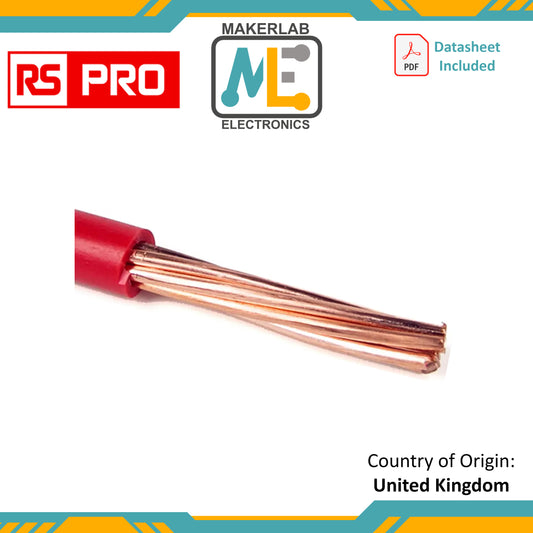 RS PRO Red 10 mm² Tri-rated Cable, 8 AWG, 72/0.4 mm, 100m, PVC Insulation