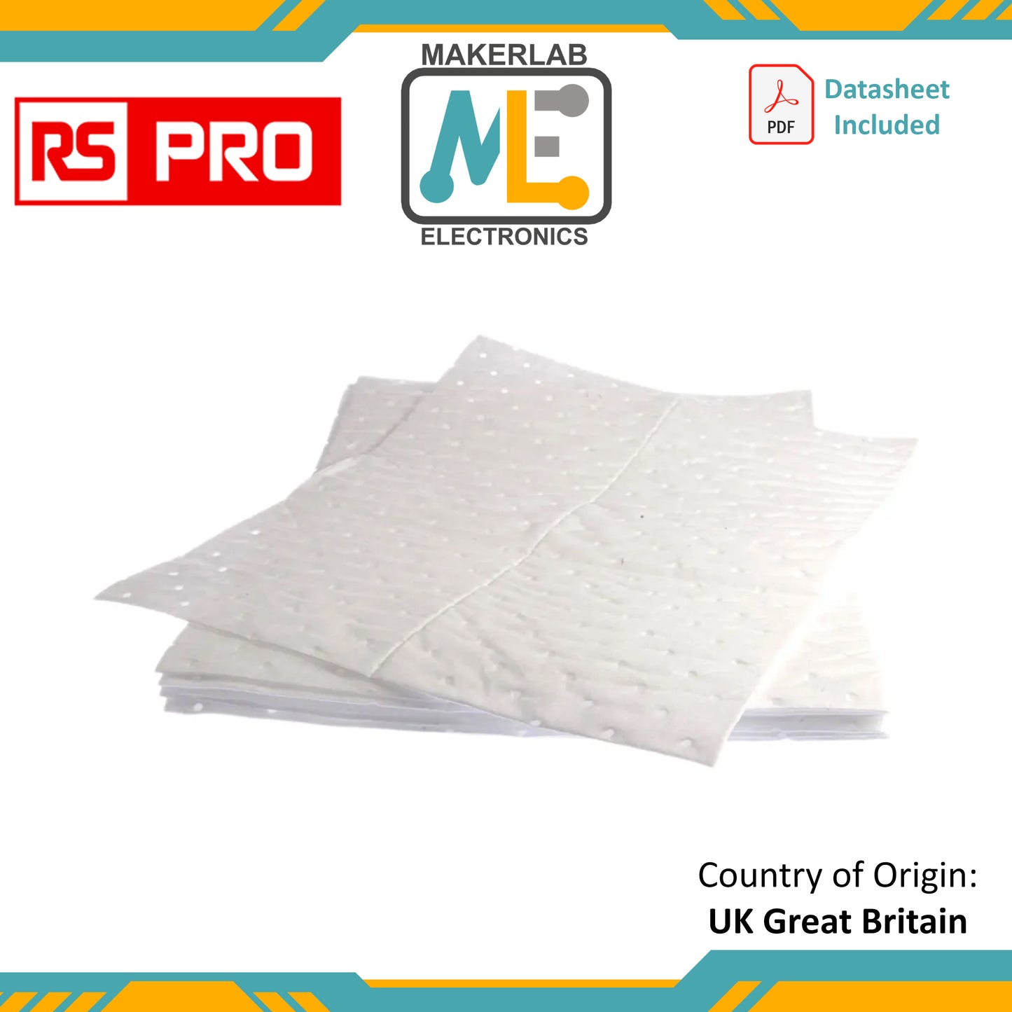 RS PRO Pad Spill Absorbent for Oil Use, 90 L Capacity, 100 per Pack
