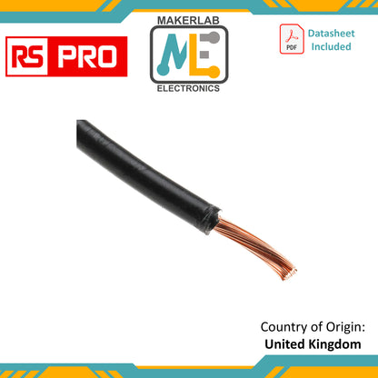 RS PRO Black 4 mm² Hook Up Wire, 12 AWG, 52/0.3 mm, 100m, PVC Insulation