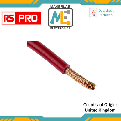 RS PRO Red 4 mm² Hook Up Wire, 12 AWG, 52/0.3 mm, 100m, PVC Insulation