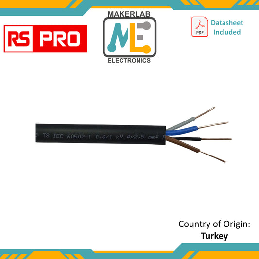 RS PRO 4 Core Power Cable, 6 mm², 50m, Black PVC Sheath, NYY-J, 1 kV, 600 V