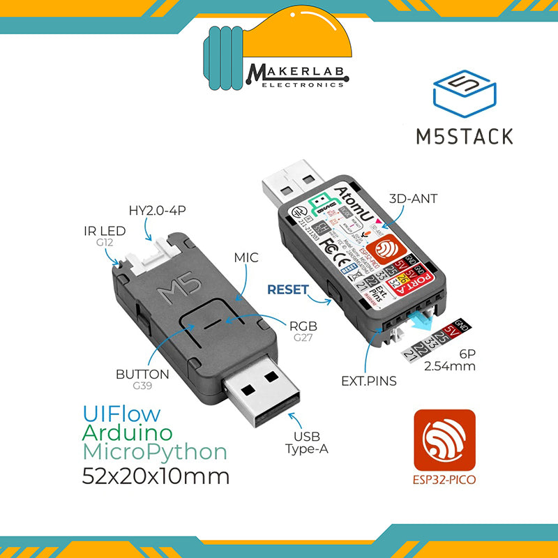 M5Stack AtomU ESP32 Development Kit with USB-A | Atom Lite LCD Display Kit