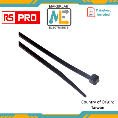 RS PRO Cable Tie, 150mm x 3.6 mm, Black Nylon, Pk-100 Bag of 100 | 233-465