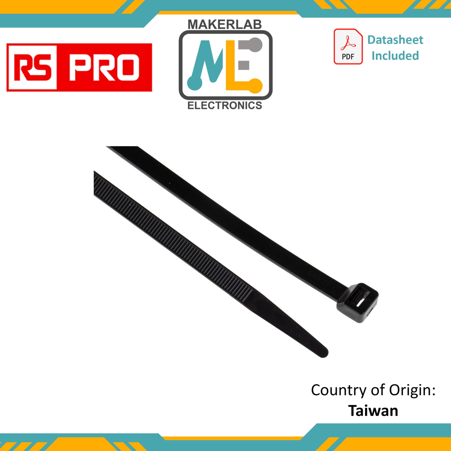 RS PRO Cable Tie, 380mm x 7.6 mm, Black Nylon, Pk-100