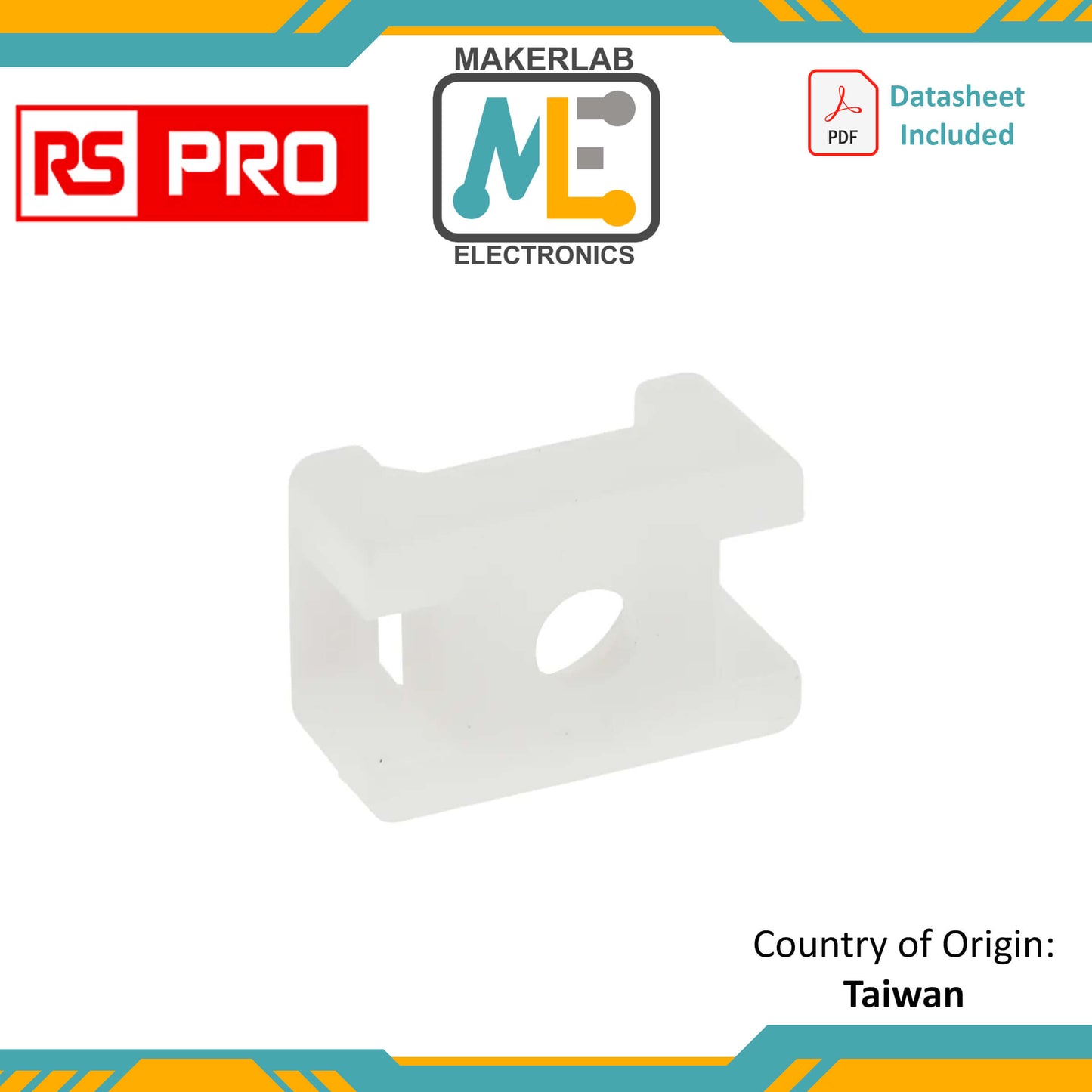 RS PRO White Cable Tie Mount 10 mm x 15mm, 5mm Max. Cable Tie Width