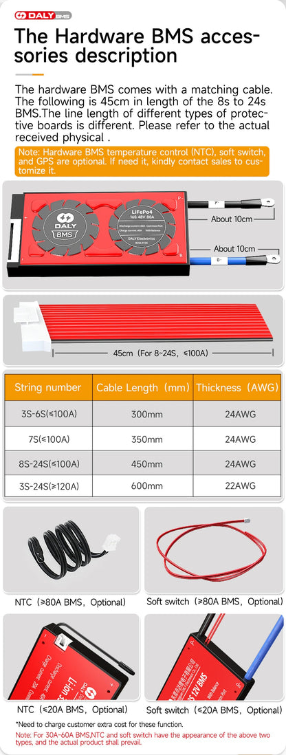 Daly NMC 3S | 6S | 16S 12V/24V/60V 20A | 30A | 60A Hardware BMS
