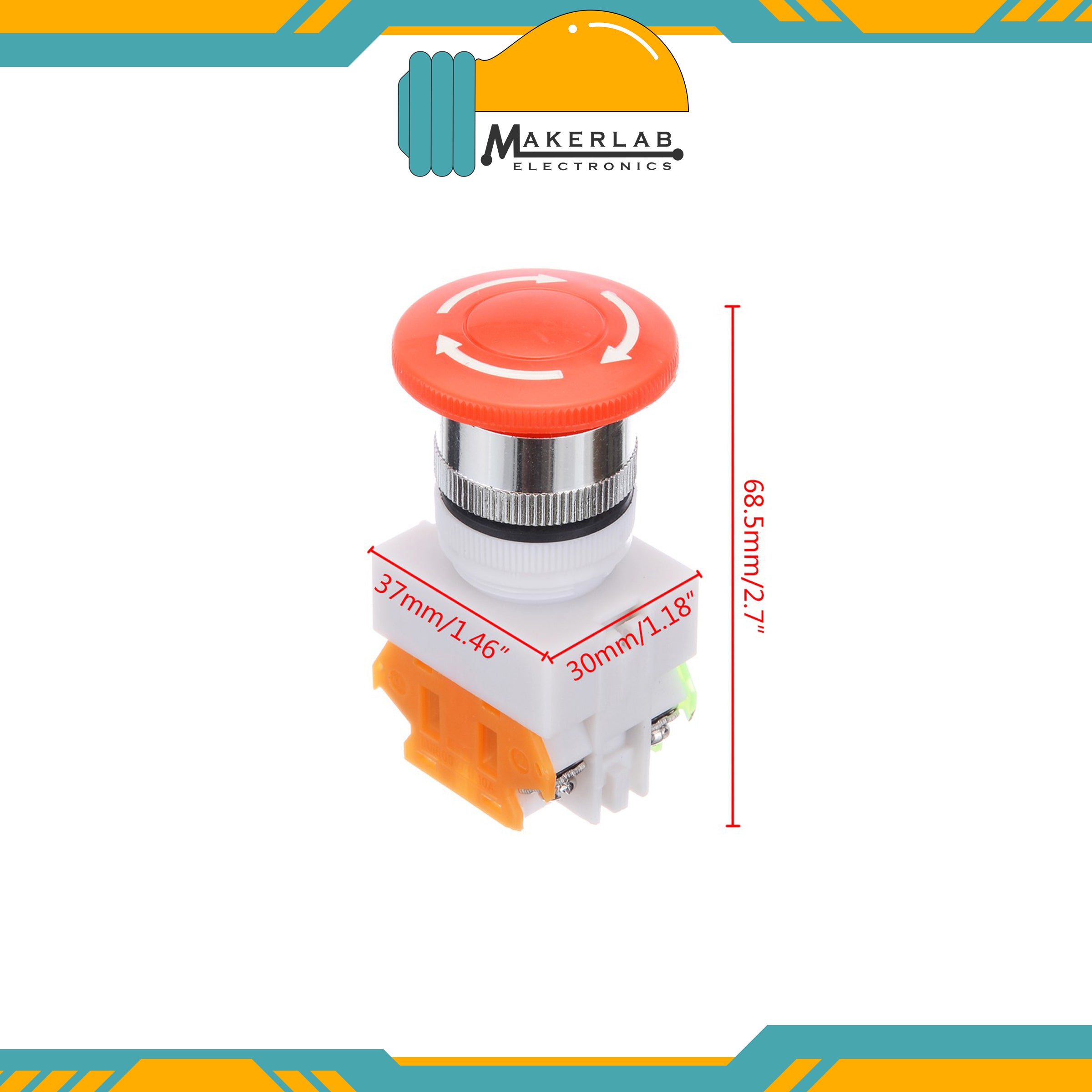 thumbnail image 2 of LAY37 Red Mushroom Emergency Stop Push Button Switch - DPST 1NO 1NC, AC660V 10A 2 of 6