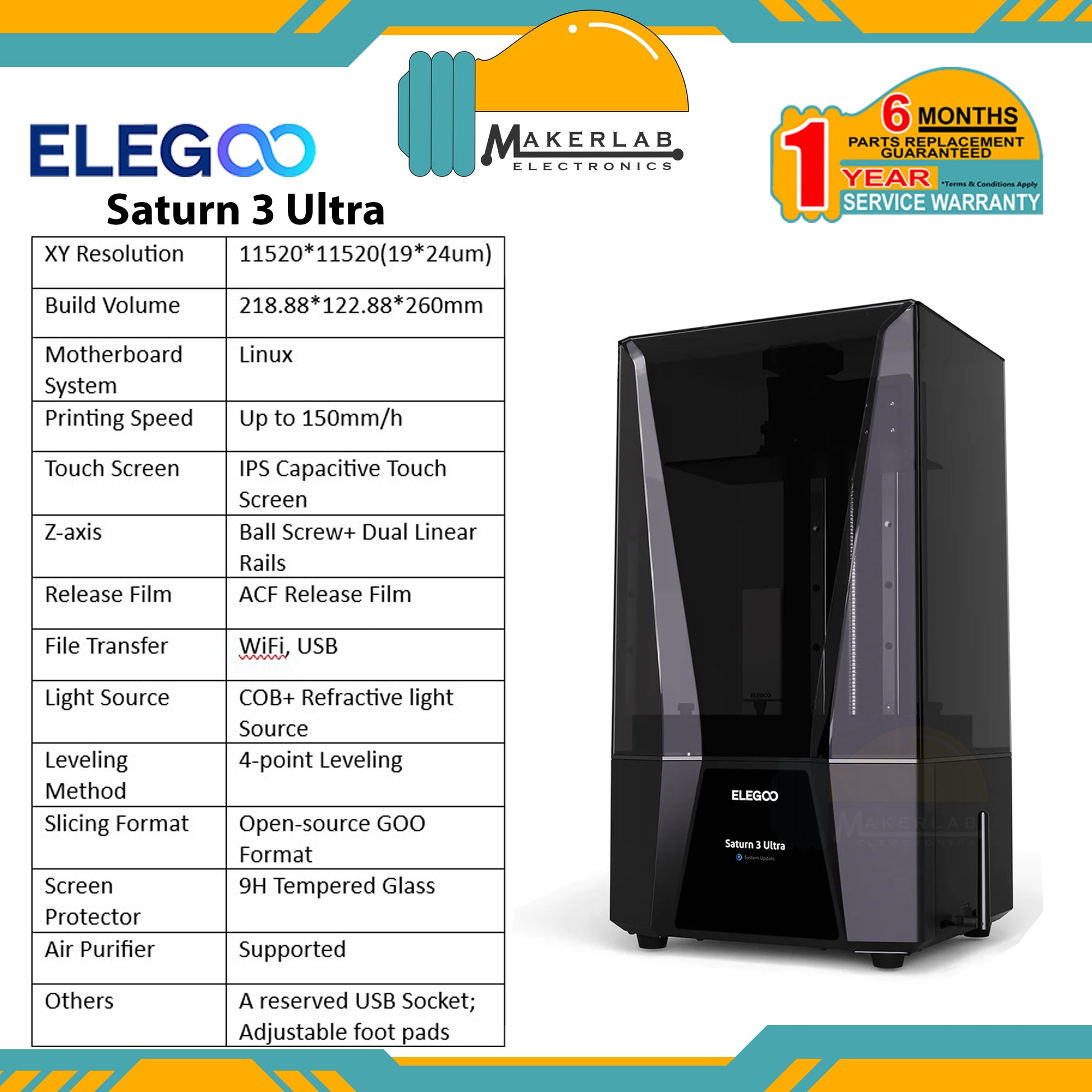 Elegoo Saturn 3 Ultra, US Plug – Makerlab Electronics