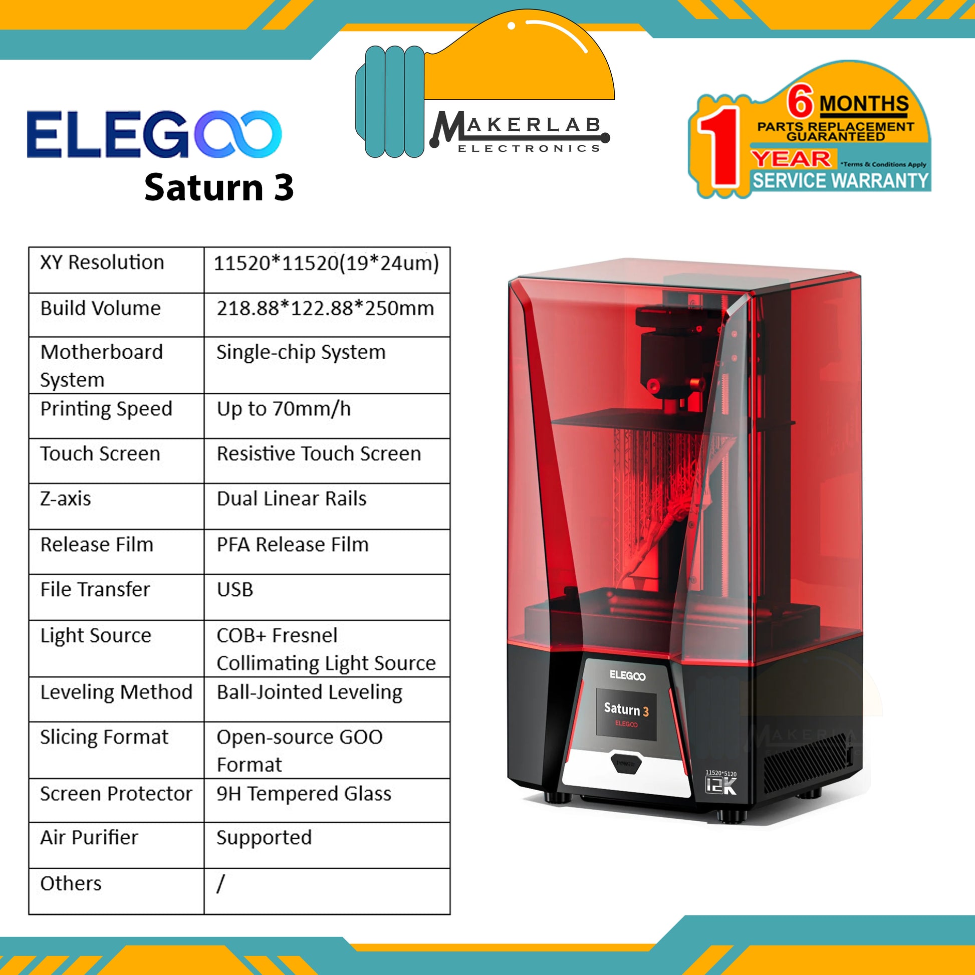 ELEGOO Saturn 3 UItra MSLA 3D Printer,10-Inch 12K Monochrome LCD, Wi-Fi  Transfer, 8.62x4.84x10.24 Inch Large Printing Size 