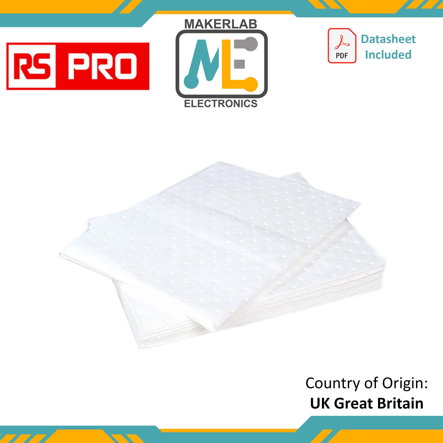 RS PRO Pad Spill Absorbent for Oil Use, 18 L Capacity, 20 per Pack