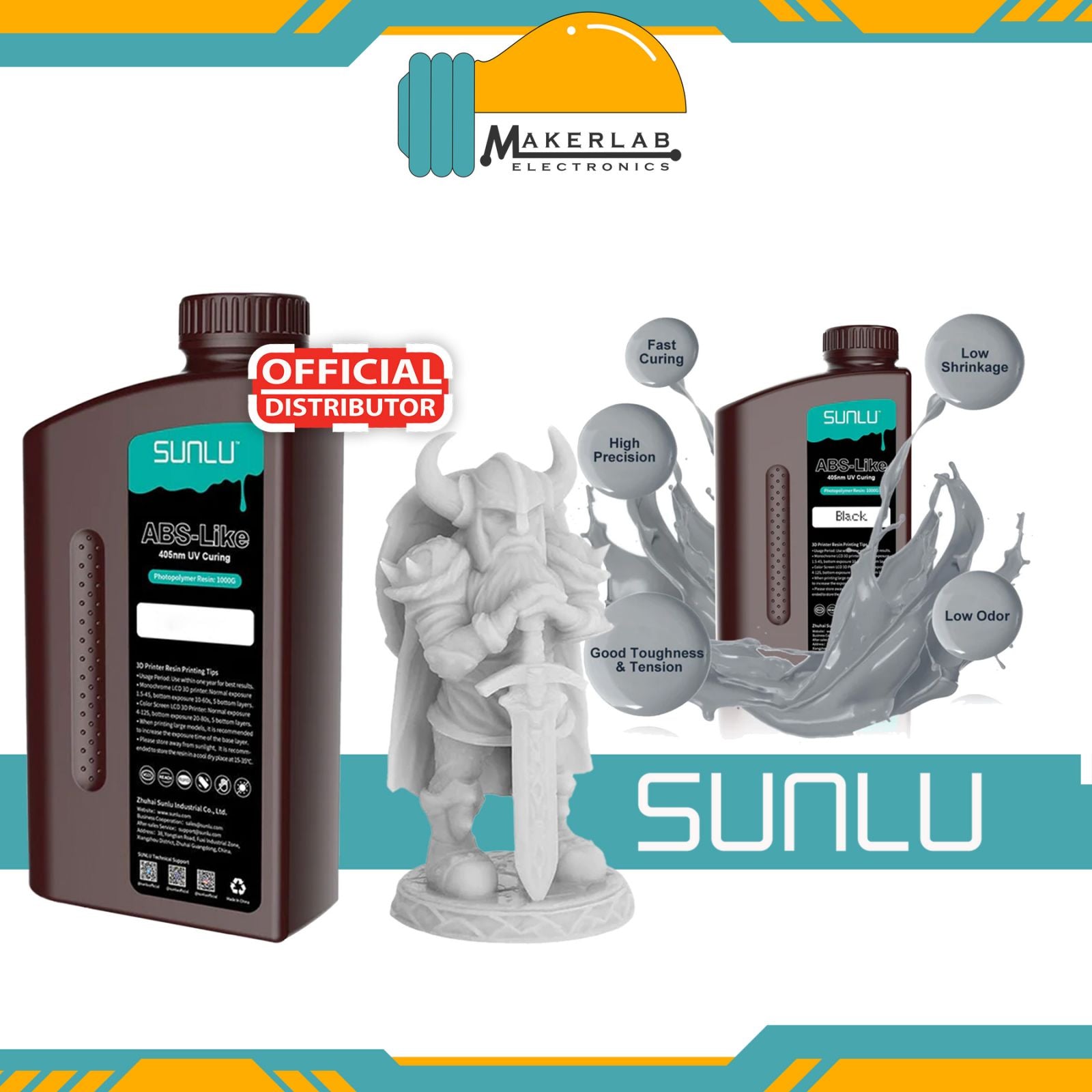 SUNLU 1KG ABS-Like Fast Curing 3D Printer Resin 395-405nm UV Light Cur –  Makerlab Electronics