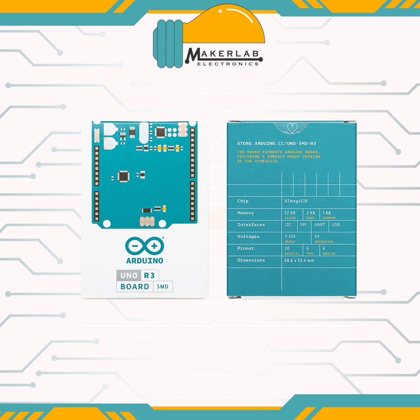 Arduino UNO SMD REV3 is a microcontroller board based on the ATmega328  [A000073]