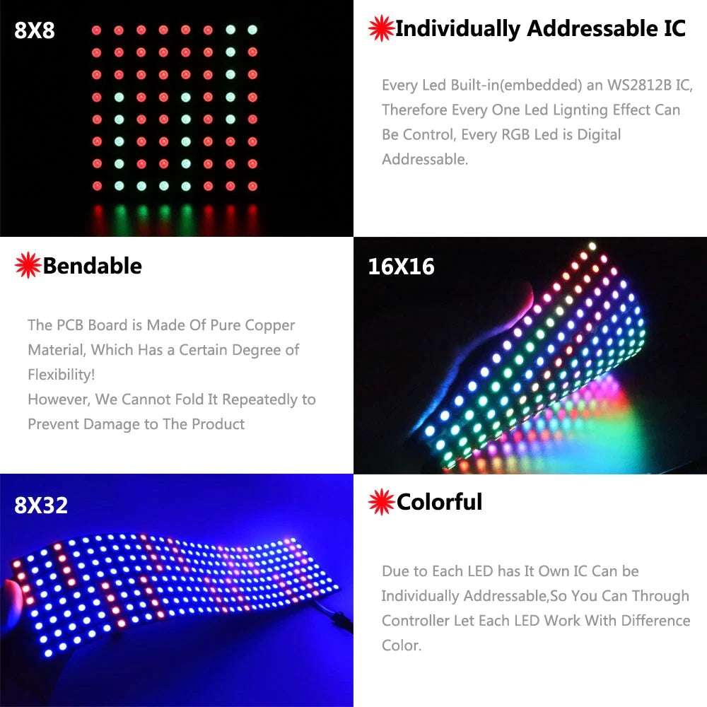 WS2812 WS2812B 5050 Programmable LED Matrix Panel 8x8 8x32 16x16 - 256 LEDs / 64 LEDs