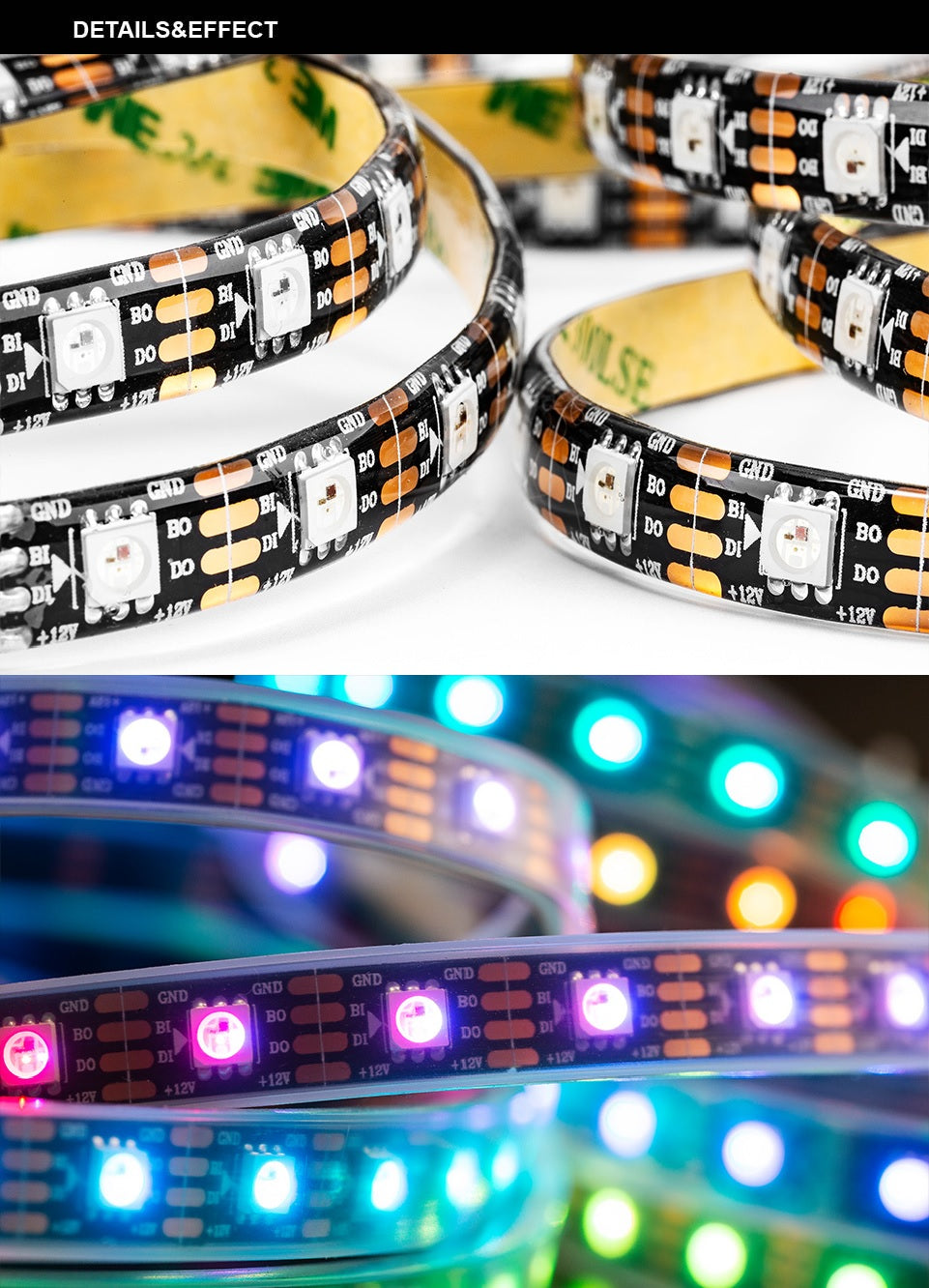 12V WS2815 Neopixel Programmable RGB LED Strip 60 LEDs/M IP65 IP67 4 W ...