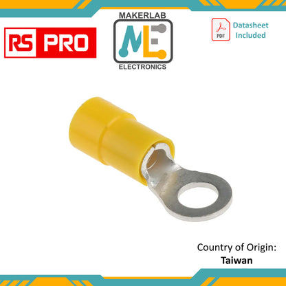 RS PRO Insulated Ring Terminal, M5 Stud Size, 4mm² to 6mm² Wire Size, Yellow