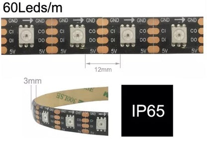 5V SK9822 Neopixel Programmable RGB LED Strip 60 / 144 LEDs/M IP65 IP67 4 wires