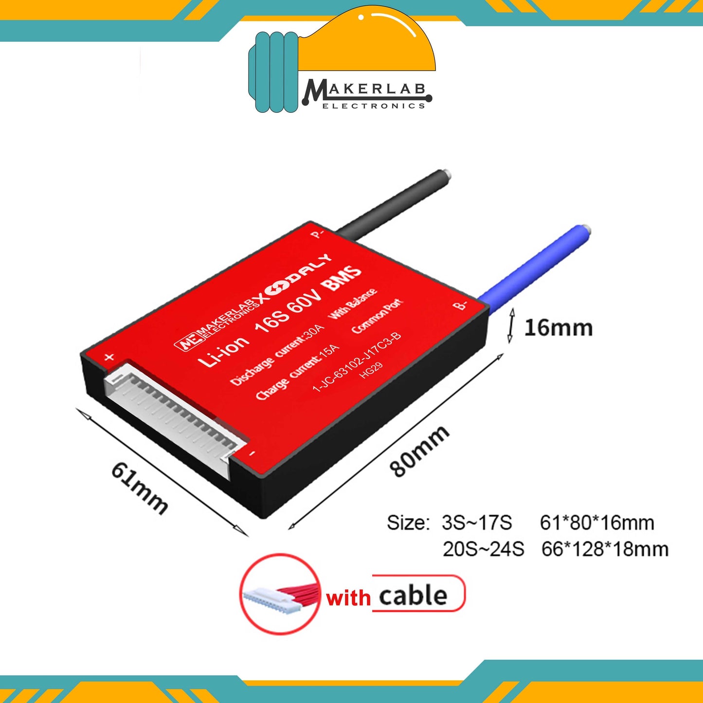 Daly NMC 3S | 6S | 16S 12V/24V/60V 20A | 30A | 60A Hardware BMS