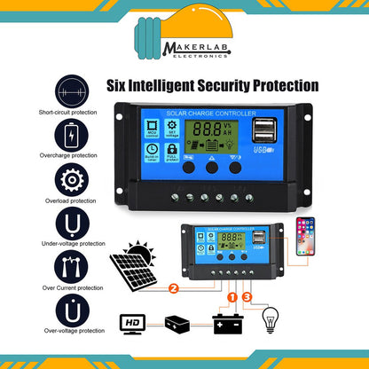 10A 30A 60A Solar Charge Controller for Solar Panel 12V 24V PWM LCD Dual USB PV Home Battery Charger