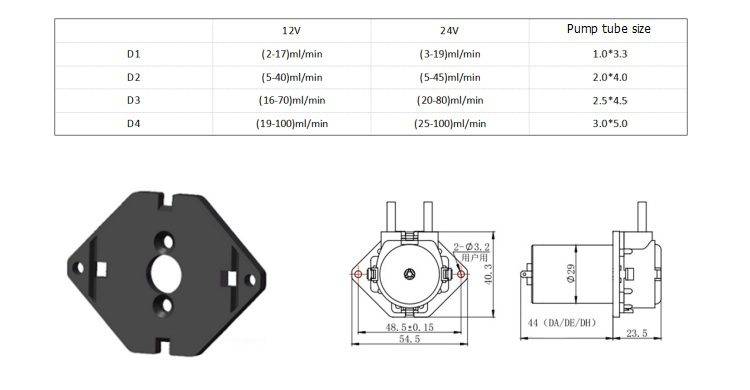 INTLLAB 12V 5W Peristaltic Liquid Pump ID:3mm OD:5mm 19~100 mL/min
